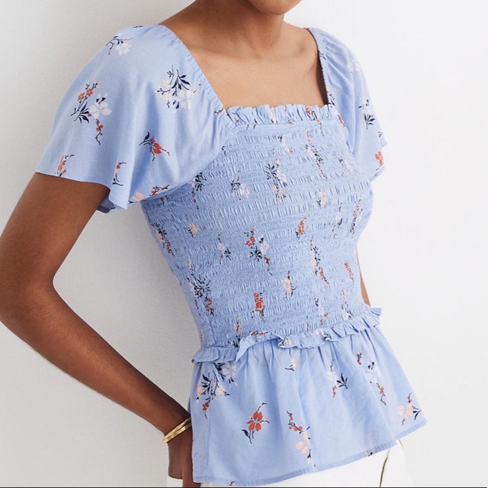 NWT Madewell Floral Smocked Flutter Sleeve Top